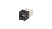 The Category 6, RJ45, 8-position, 8-wire, UTP Mini-Com® universal jack module has TG-style termination and is black.