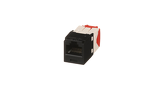 The Category 5e, RJ45, 8-position, 8-wire, UTP Mini-Com® universal jack module has TG-style termination and is black.