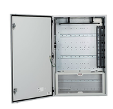 Pre-Configured Network Zone System, 24" x 36", mild steel enclosure, for two industrial switches, includes (16) Cat 6 UTP copper patch cords and jacks, (4) MM LC fiber patch cords with (6) adaptors, backplane and cable management.