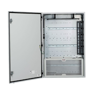 Pre-Configured Network Zone System, 24" x 36", mild steel enclosure, for two industrial switches, includes (16) Cat 6A STP copper patch cords, (4) MM LC fiber patch cords with (6) adaptors, backplane and cable management.